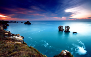 Lake rocks sunset clouds beach - arthur b. carles free wallpaper