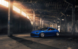 Blue sports car building sunlight - the doorway free wallpaper