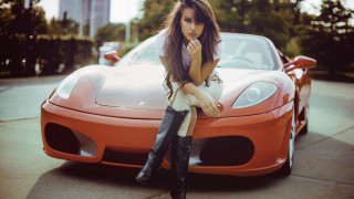 Woman sitting hood sportscar fashion - neoclassicism free wallpaper for desktop