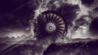 Jet engine mountain cloudy sky - a matte painting free wallpaper