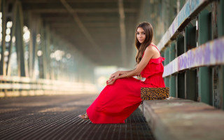 Woman red dress bench tunnel - barbizon school free wallpaper