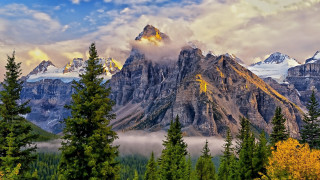 Mountain range trees clouds sky 6 - a few mountain free wallpaper