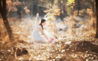 Woman white dress forest candle - a candle free wallpaper