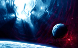 Space scene red light blue - a red light in the middle of the image free wallpaper