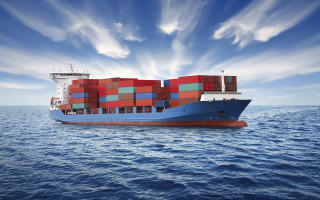 Cargo ship ocean clouds blue - photorealistic imagery free wallpaper
