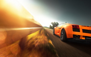 Car sunset tiltshift motionblur lensflare - the sun free wallpaper