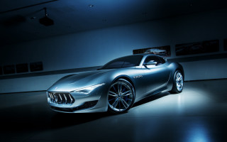 Silver sports car dark room 14 - a white wall free wallpaper
