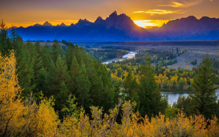 Sunset valley mountains river autumn 2 - ansel adams free wallpaper