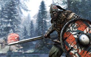 Snowy forest armor sword shield - 4k uhd image free wallpaper