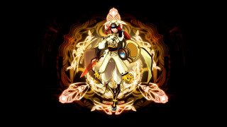 Woman white dress red hat 4 - symetrical free wallpaper