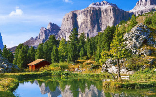 Mountain lake cabin forest horizon - beautiful free wallpaper for desktop