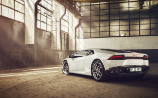 White sports car garage building - a large window free wallpaper