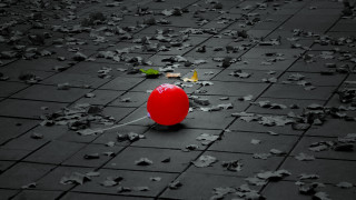 Red balloon leaves blood splatter - a red string free wallpaper