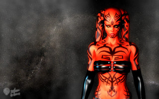 Woman red body black paint - matte fantasy painting free wallpaper