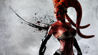 Woman tiger costume scissors hand - over her body free wallpaper
