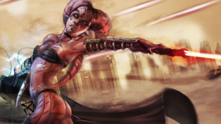 Woman sword futuristic city red - a futuristic setting free wallpaper