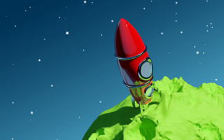 Red rocket mountain star aurora - blender free wallpaper