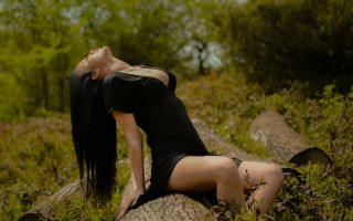 Gothic black dress sitting on - long black hair free wallpaper for desktop