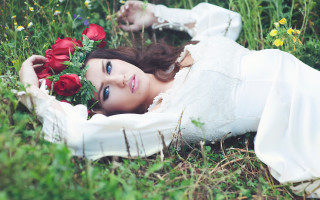 Flower field woman white dress - a field of flowers free wallpaper