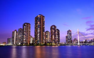 City skyline night bridge water - cityscape free wallpaper