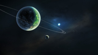 Planet rings star background aurora - a distant object in the foreground free wallpaper