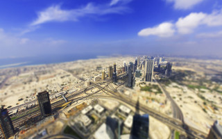 Cityscape beach bridge skyline tiltshift - tilt shift free wallpaper