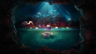 Cave pond fish light glowing - digital painting free wallpaper