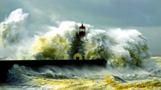 Lighthouse wave stormy ocean impressionist - in the ocean free wallpaper