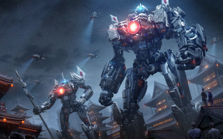 Robots city night lights astral - a group of robots free wallpaper