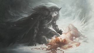 Woman demon snow knife armor - over her free wallpaper