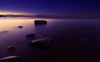 Purple water rocks night sky - rock free wallpaper