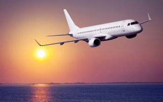 White airplane ocean sunset moon - airbrush free wallpaper