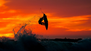 Surfboard airwave sunset cinematic photorealistic - cliff childs free wallpaper