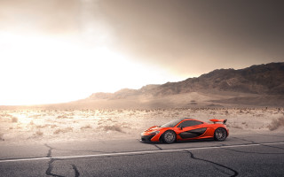 Red sports car desert road 14 - the background and sun free wallpaper