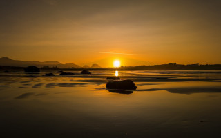 Sunset beach rocks mountain clouds - rock free wallpaper