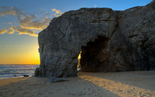 Beach rock formation sunset mountain 2 - the sand free wallpaper