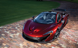 Red sports car brick driveway - andrew law free wallpaper