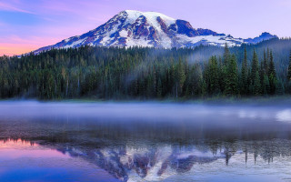 Mountain reflection sunset fog landscape - peak free wallpaper