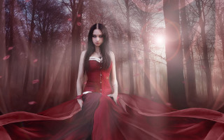 Woman red dress forest gothic - dark fantasy art free wallpaper