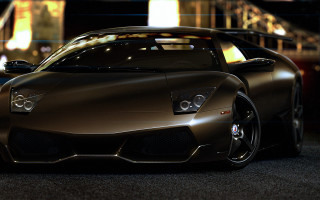 Brown sports car night city - night time free wallpaper for desktop