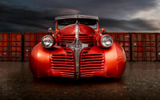 Red car cargo container night - cloudy free wallpaper