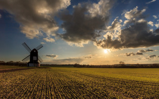Windmill field sunset cloudy sky - a windmill in a field free wallpaper