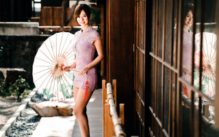 Woman parasol kimono dutch angle - fei danxu free wallpaper
