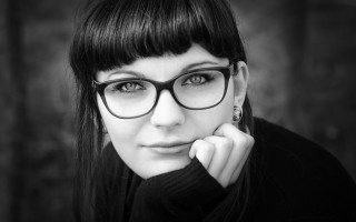 Woman glasses portrait bangs monochrome - glass free wallpaper