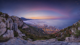Mountain city night rainbow magic - a rainbow in the sky free wallpaper