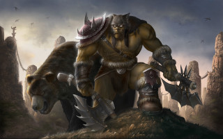 Man horse sword bear hill - a painting of a man free wallpaper