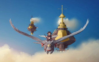 Birds clocktower fantasy matte ghibli - a couple of birds free wallpaper