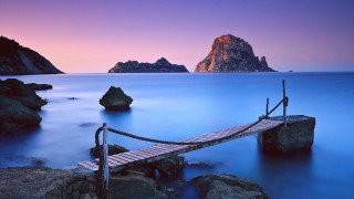 Wooden bridge mountain dusk purple - dusk free wallpaper