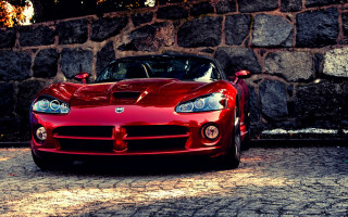 Red sports car stone wall 2 - matte finish free wallpaper