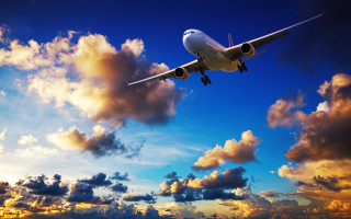 Plane clouds blue sky dusk - detailed free wallpaper